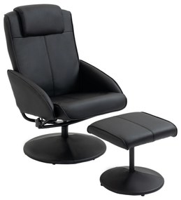 HOMCOM  Fotoliu reclinabil de relaxare cu otoman pentru picioare si tapiterie din piele artificiala, 71x78x101cm, negru | AOSOM RO
