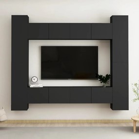 Set dulapuri TV, 8 piese, negru, PAL Negru, 80 x 30 x 30 cm, 1