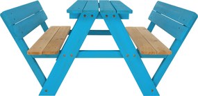 Bancă de grădină pentru copii, lemn, albastru/ natural, ABALO