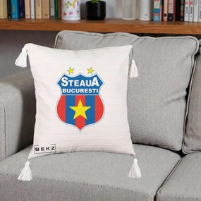 Perna Personalizata Steaua Bucuresti Fotbal, 40x40 cm, Bej cu Franjuri, Husa Detasabila, Perna Inclusa, BEKZ®