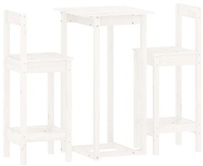 3124733 vidaXL Set mobilier de bar, 3 piese, alb, lemn masiv de pin
