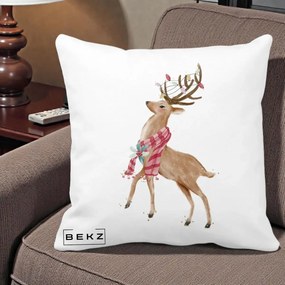 Perna Decorativa Renita cu Fular si Luminite, 40x40 cm, Alba Mata, Husa Detasabila, Perna Inclusa, BEKZ®