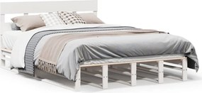 vidaXL Cadru de pat fără saltea, alb, 120x190 cm, lemn masiv pin