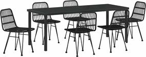 vidaXL Set de masă pentru grădină 7 pcs Negru