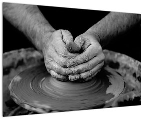 Tablou alb negru - producția de ceramică (90x60 cm)