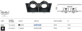 Corp incastrabil cu 2 spoturi directionabile design tehnic Dot alb