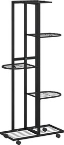 vidaXL Suport de flori cu 5 etaje, cu roți, negru, 44x23x100 cm, fier