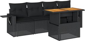 vidaXL Set mobilier de grădină cu perne, 5 piese, negru, poliratan