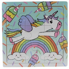 Puzzle lemn unicorn curcubeu și înghețate