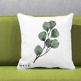 Perna Decorativa Ramura Eucalipt Acuarela, 40x40 cm, Alba Mata, Husa Detasabila, Perna Inclusa, BEKZ®