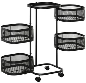 Carucior utilitar rulant cu cosuri metalice rotative, 4 niveluri de depozitare, otel si plastic PP, Negru 33x33x77cm HOMCOM | Aosom RO