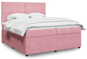 vidaXL Pat box spring cu saltea, roz, 200x200 cm, catifea