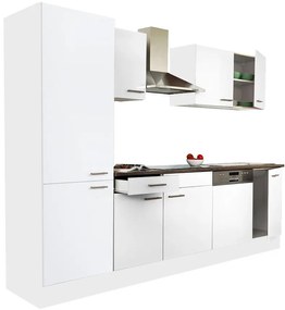 Mobilă de bucătărie Yorki 280, corp alb, cu față satinată albă și dulap cu raft