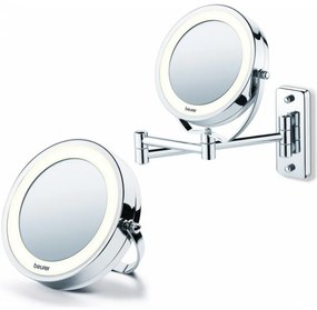 Oglinda cosmetica Beurer BS 59, Diametru 11 cm, 8 LED becuri, Marire de 5 ori, Argintiu
