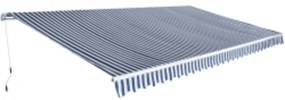 vidaXL Copertină pliabilă acționată manual, albastru/alb, 600 cm