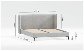 Pat matrimonial gri tapițat cu somieră 160x200 cm Basti – Ropez