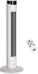 HOMCOM Ventilator Turn cu 3 Moduri și 3 Viteze cu Cronometru 12h, ABS și Ventilator de Podea cu Telecomandă, Ø31.5x93 cm, Alb | Aosom Romania