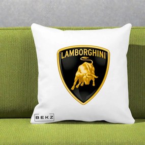 Perna Personalizata cu emblema Lamborghini, 40x40 cm, Alba Mata, Husa Detasabila, Perna Inclusa, BEKZ®