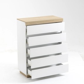 HOMCOM Comodă cu 5 Sertare din Lemn, Comodă pentru Dormitor cu Dispozitiv Anti-Răsturnare, 80x40x109 cm, Alb | Aosom Romania