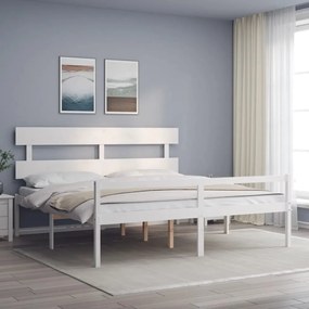 3195367 vidaXL Cadru de pat senior cu tăblie, alb, Super King Size, lemn masiv