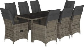 vidaXL Set mobilier grădină cu perne, 9 piese, gri, poliratan