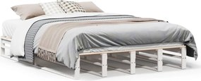 vidaXL Cadru de pat fără saltea, alb, 135x190 cm, lemn masiv de pin