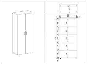 Dulap înalt SimpleOffice 80 x 40 x 180 cm, mesteacăn