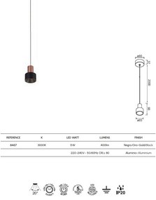 Pendul LED design minimalist modern, GRUISSAN negru/auriu MA-8467