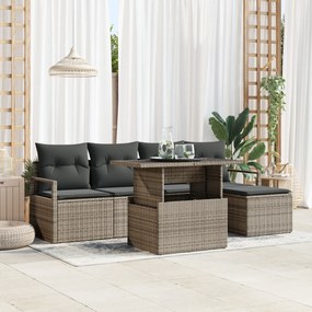 vidaXL Set de canapea pentru grădină cu 6 piese, perne gri din rattan sintetic.