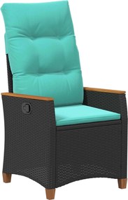 vidaXL Scaun de grădină rabatabil Negru și Turcoaz 64 x 57,5 x 112 cm