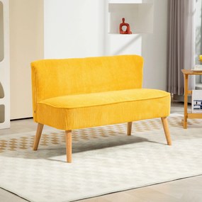 HOMCOM Canapea 2 locuri, design scandi elegant, cadru masiv din lemn, până la 150 kg, 117 x 56,5 x 77 cm, Galben | Aosom Romania