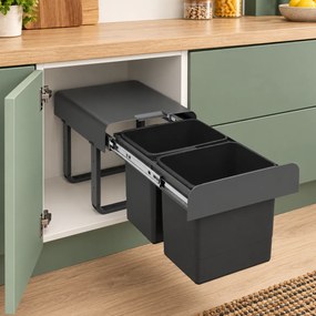 Cos gunoi incorporabil Ekko Jazz 40 Ecomax, cu extragere totala, colectare selectiva, gri antracit, 2 x 15 l Polipropilena, L:355 mm; A:470 mm; H:365