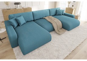 Colțar turcoaz extensibil, cu spațiu de depozitare, cu tapițerie din catifea reiată Sara – Ropez