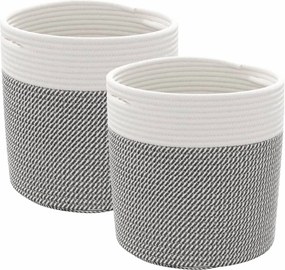 vidaXL Coșuri de depozitare 2 buc. gri și alb Ø28x28 cm bumbac