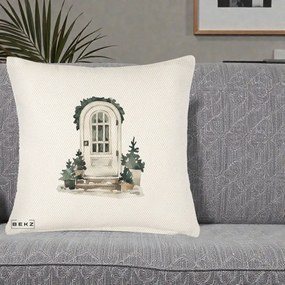 Perna Decorativa Usa de Iarna Watercolor, 40x40 cm, Crem Reliefat, Husa Detasabila, Perna Inclusa, BEKZ®
