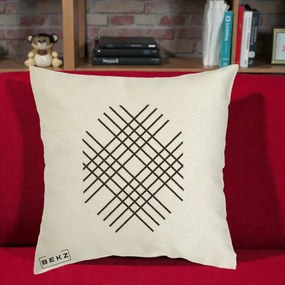 Perna Decorativa Geometric Grid, 40x40 cm, Ecru, Husa Detasabila, Perna Inclusa, BEKZ®