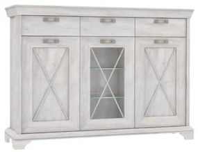 Vitrina Cu 3 Usi Si 3 Sertare Kashmir, Alb Antic, 123 Cm