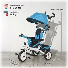 HOMCOM Tricicletă pentru Copii cu Mâner, 95x50x106 cm, Albastru | Aosom Romania