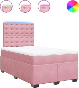 vidaXL Pat box spring cu saltea, roz, 120x200 cm, catifea
