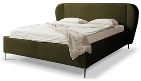 Pat matrimonial verde închis tapițat cu somieră 160x200 cm Makana – Makamii