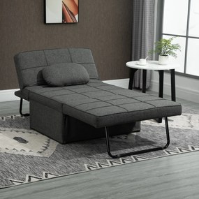 HOMCOM Canapea extensibilă cu Spătar Reglabil pe 5 Nivele și Pernă Suplimentară, 95x179x78 cm, Gri | Aosom Romania