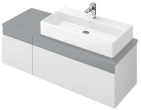Dulap baza suspendat cu blat sticla, Memento Villeroy&Boch, lavoar dreapta, 130.6x53.5x42.5cm, alb/gri, C264R0MT