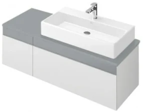 Dulap baza suspendat cu blat sticla, Memento Villeroy&Boch, lavoar dreapta, 130.6x53.5x42.5cm, alb/gri, C264R0MT