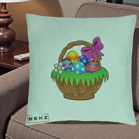 Perna Decorativa Cos cu Oua de Pasti Colorat, 40x40 cm, Verde Menta, Husa Detasabila, Perna Inclusa, BEKZ®