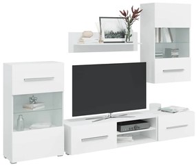 vidaXL Set mobilier comodă TV de perete, 5 piese, iluminare LED, alb