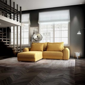 Colțar extensibil dumonde cu ladă de depozitare si sezut confortabil din spuma high-density, Denver Zoom Mustar 275x185 cm