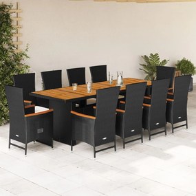 3277530 vidaXL Set mobilier de exterior cu perne, 11 piese, negru, poliratan