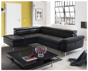 Canapea colțar extensibilă din piele SALERNO II stânga, negru