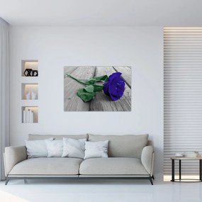 Tablou - Trandafir albastru cu tulpina verde (90x60 cm)