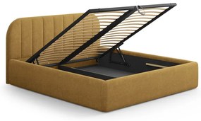 Pat matrimonial galben muștar tapițat cu spațiu de depozitare cu somieră 160x200 cm Juno – Windsor &amp; Co Sofas